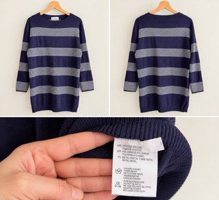 Maglione donna blu righe argento L