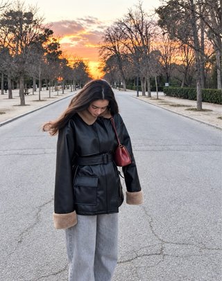 Abrigo chaqueta cazadora cinturón piel pelo Dazy