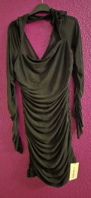 Vestido corto fruncido de tul negro SheinBae