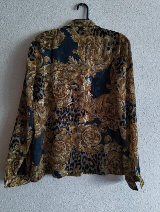 Camisa Vintage Estampada Azul y Dorada