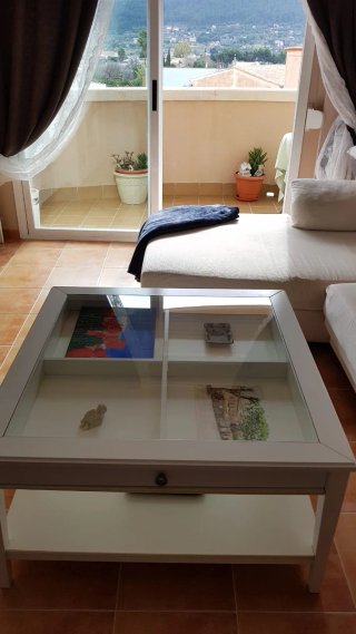Mesa de centro blanca Ikea cristal y madera