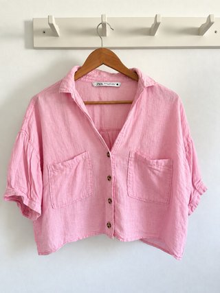 Camisa corta Zara rosa de manga corta talla S