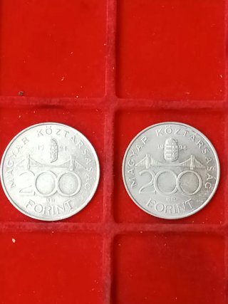 Ungheria 2 Monete Argento 200 Forint 1994 Splendid