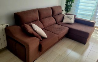 Sofá Chaise Longue izq.Marrón 4 Plazas