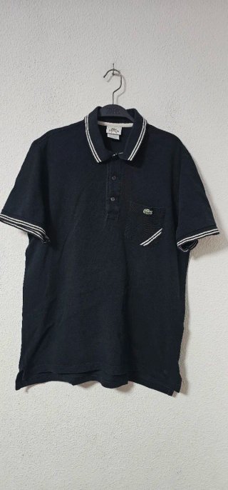 Polo Lacoste Negro Rayas Blancas