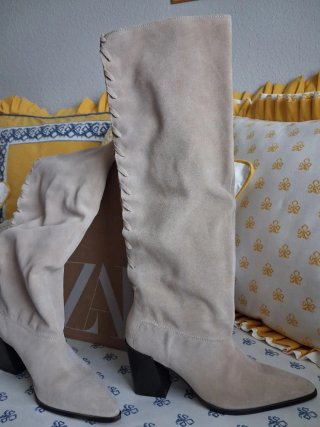 Botas Altas Zara Serraje Beige Talla 36