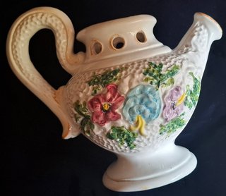 Teiera Ceramica Decorata Fiori Rilievo