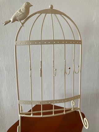 Porta joyas jaula pájaro beige
