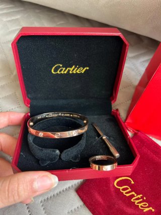 Set Pulsera+Anillo Cartier acero inoxidable rosa
