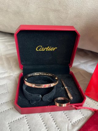 Set Pulsera+Anillo Cartier acero inoxidable rosa