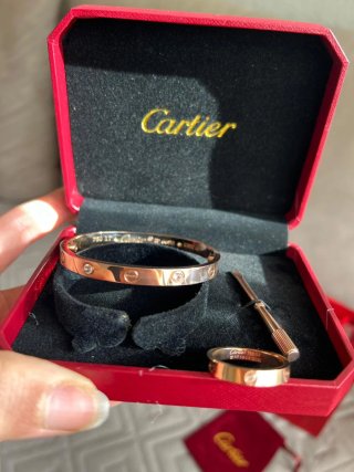 Set Pulsera+Anillo Cartier acero inoxidable rosa
