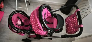 Carrito de muñecas doble rosa lunares
