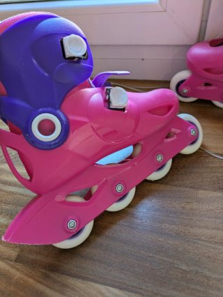 Patines en línea infantiles rosas, talla 32-34.