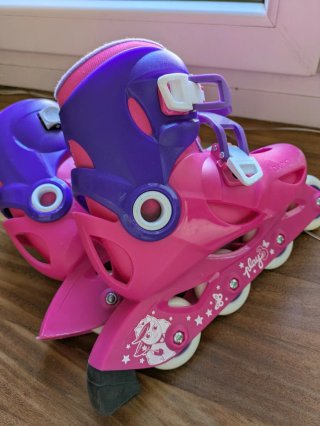 Patines en línea infantiles rosas, talla 32-34.