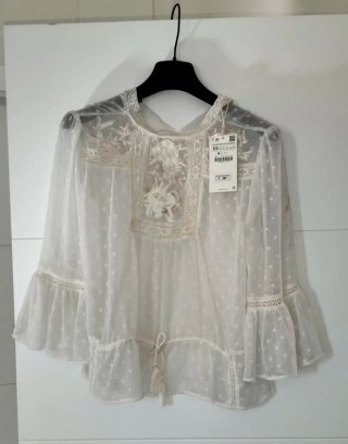 Camisa Étnica Bordada Zara Talla XS