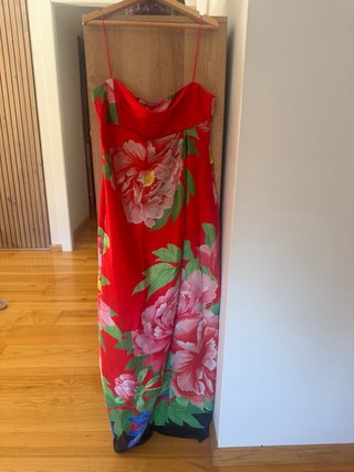 Vestido Largo Zara Estampado Floral Rojo Talla XS