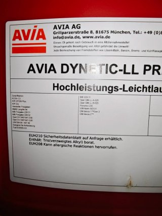 Aceite AVIA DYNETIC-LL PREMIUM 5W-30 20 litros