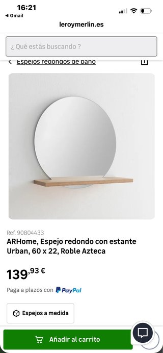 Espejo redondo ARHome con estante
