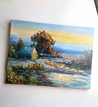 Cuadro Vintage Paisaje Tonos Azules