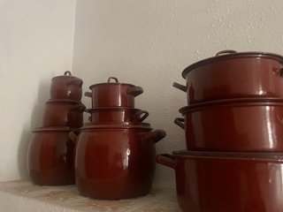 Juego ollas y pucheros esmaltados antiguos