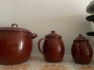 Juego ollas y pucheros esmaltados antiguos