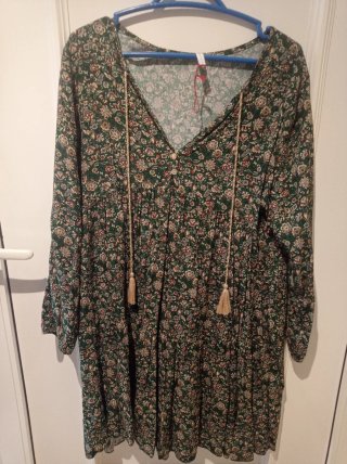 Vestido corto Boho Floral verde, JB Fashion