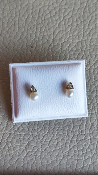 Pendientes oro perla y circonitas bebé nuevos