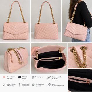 Bolso rosa palo acolchado cadena dorada