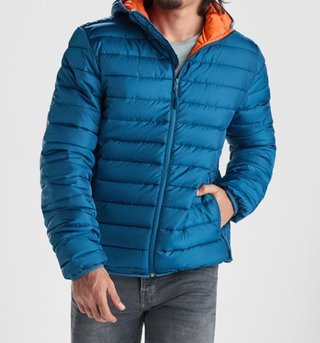 Chaqueta Acolchada con Capucha Azul y Naranja