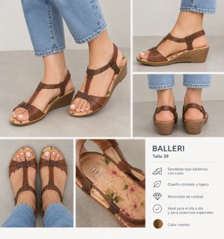 Sandalias Balleri Talla 39 Cuña Marrón
