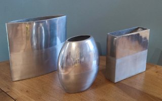 Trittico vasi modernisti vintage alluminio