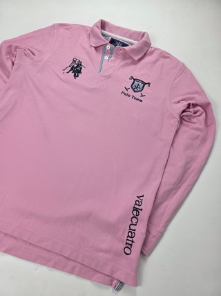 Valecuatro Vintage Pink Polo Shirt Long Sleeve Emb