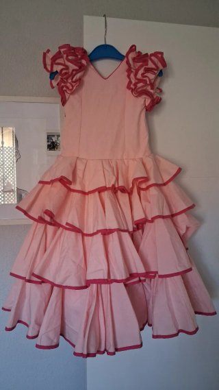 Vestido Flamenca Niña Rosa Volantes