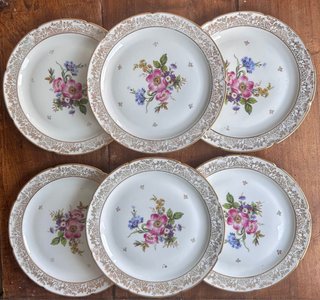 Set de 6 Platos de Porcelana con Flores