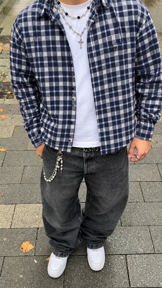 Armani Jeans Vintage Navy White Plaid Shirt Embroi