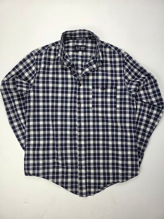 Armani Jeans Vintage Navy White Plaid Shirt Embroi