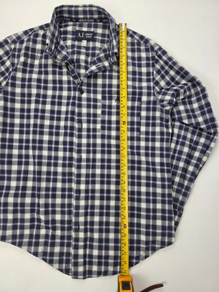 Armani Jeans Vintage Navy White Plaid Shirt Embroi