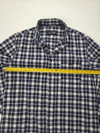 Armani Jeans Vintage Navy White Plaid Shirt Embroi
