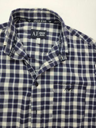 Armani Jeans Vintage Navy White Plaid Shirt Embroi