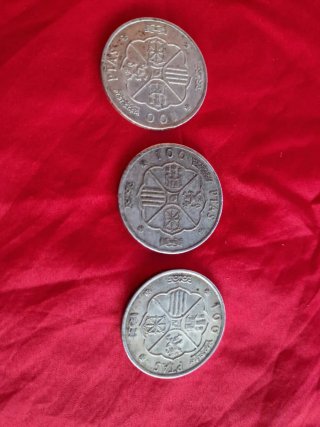 3 Monedas plata   100 Pesetas franco 1966