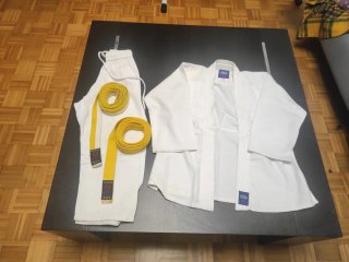Judogui infantil blanco con cinturones