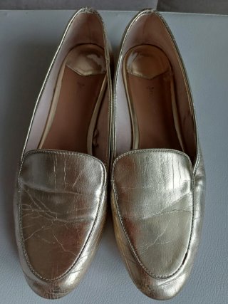 Zapatos Loafers Dorados Mujer