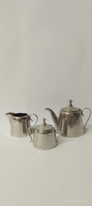 Set Vintage in Metallo Argentato per Caffè/Tè 3 Pezzi