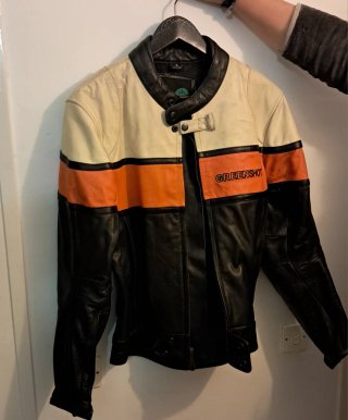 Chaqueta de cuero Greenshot Negra y Naranja.Mujer