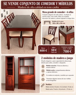 Conjunto Comedor: Mesa, 6 Sillas y 2 Módulos