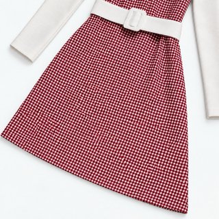 Vestido cuadros rojo y blanco con cinturón