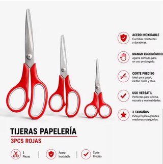 Pack 3 Tijeras Papelería Rojas