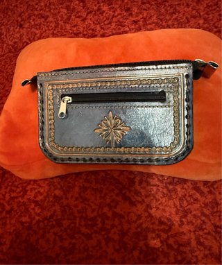 Cartera Artesanal Cuero Azul