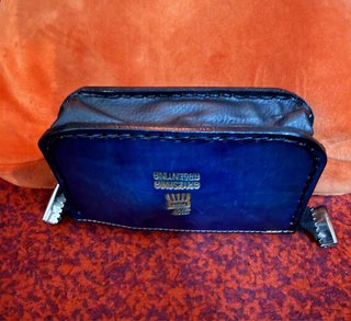 Cartera Artesanal Cuero Azul