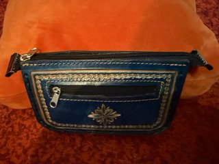 Cartera Artesanal Cuero Azul